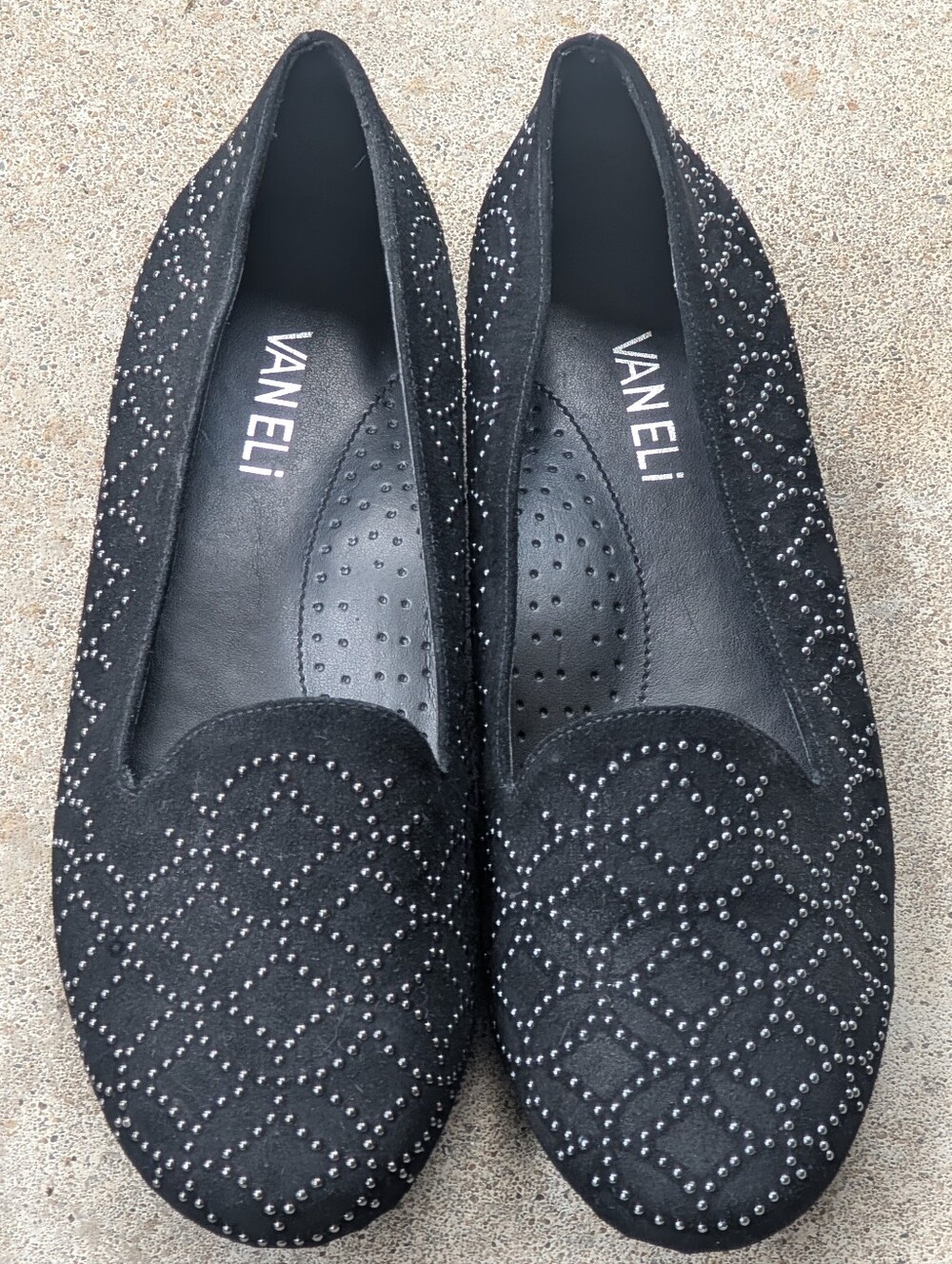 VANELI Leather And Black Velvet Embellished Flats Size 7.5 M